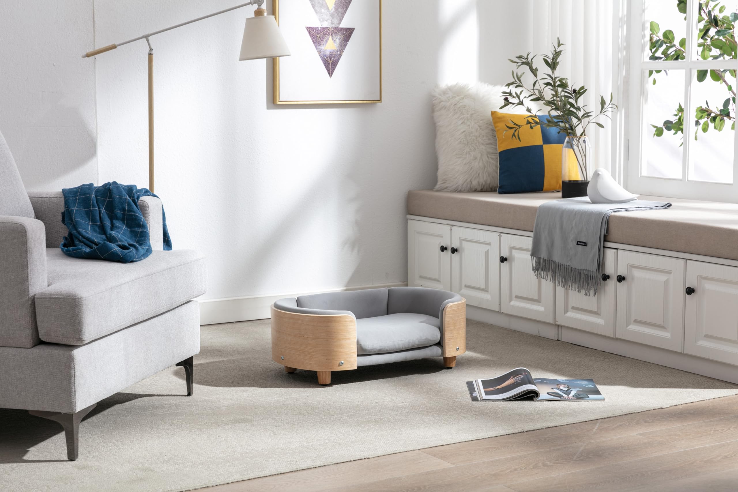 Elevated Dog Bed Pet Sofa with Solid Wood Legs and Velvet Cushion