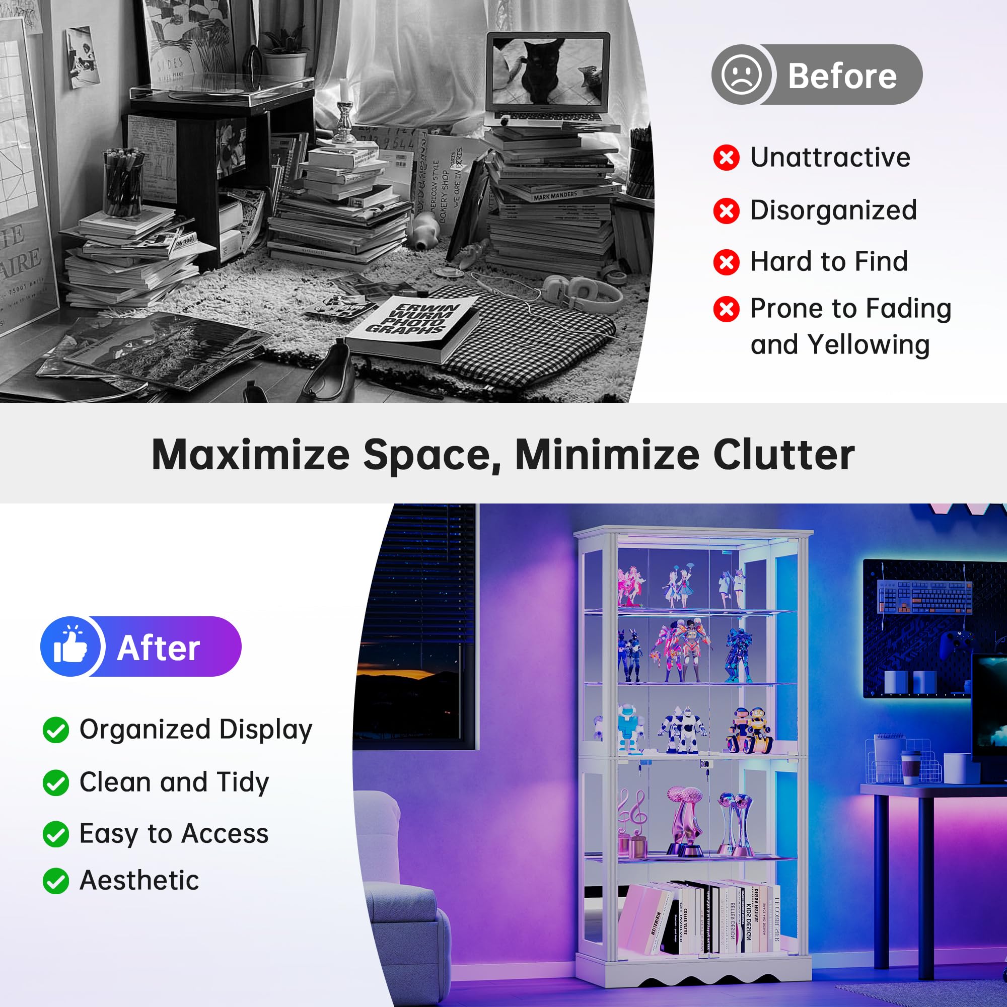 5-Tier Glass Display Cabinet with RGB Lighting