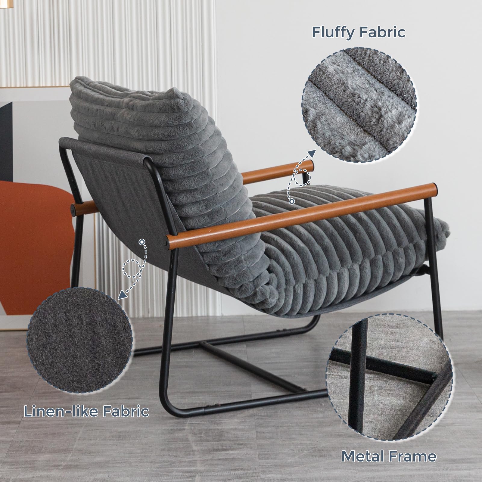 Sherpa Accent Chair with Wooden Arms