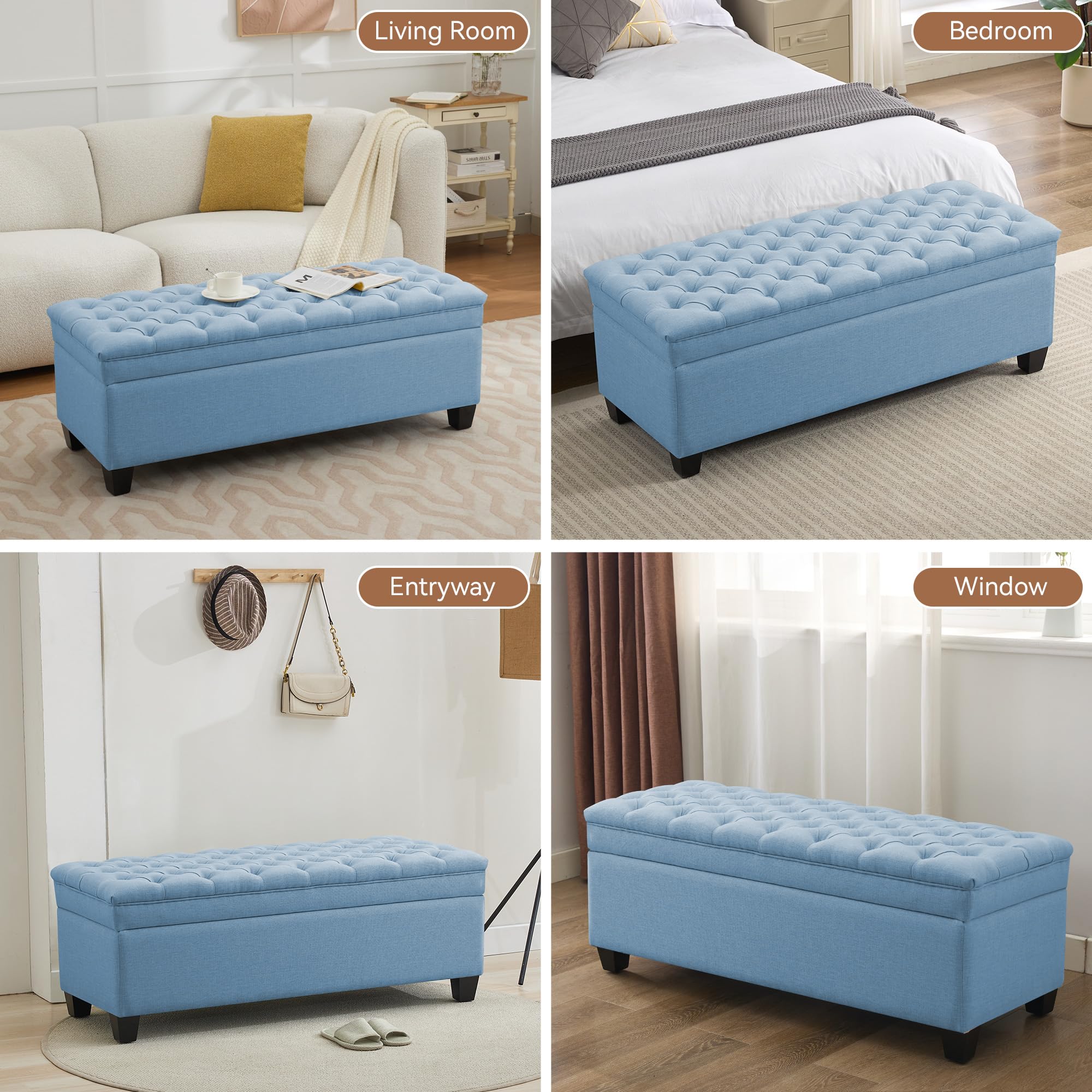 Storage Ottoman Bench with Tufted Upholstery