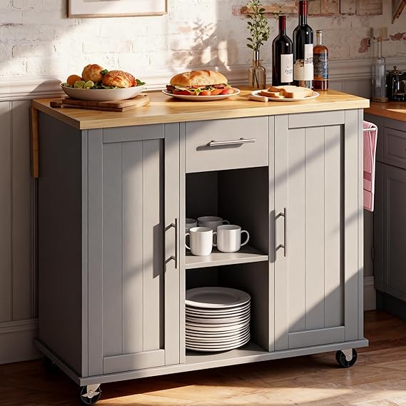 Rolling Kitchen Island Cart with Wheels and Drop Leaf