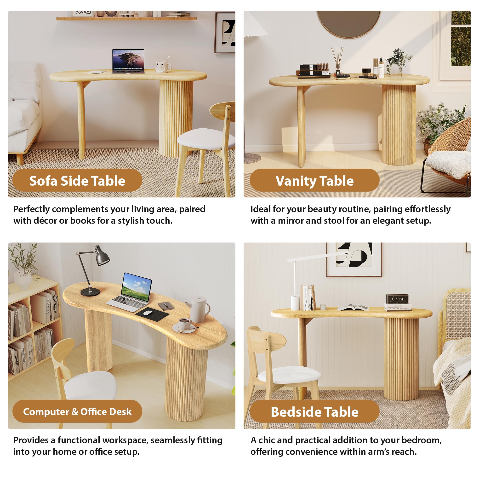 54.3" Curved Computer Desk with Fluted Legs