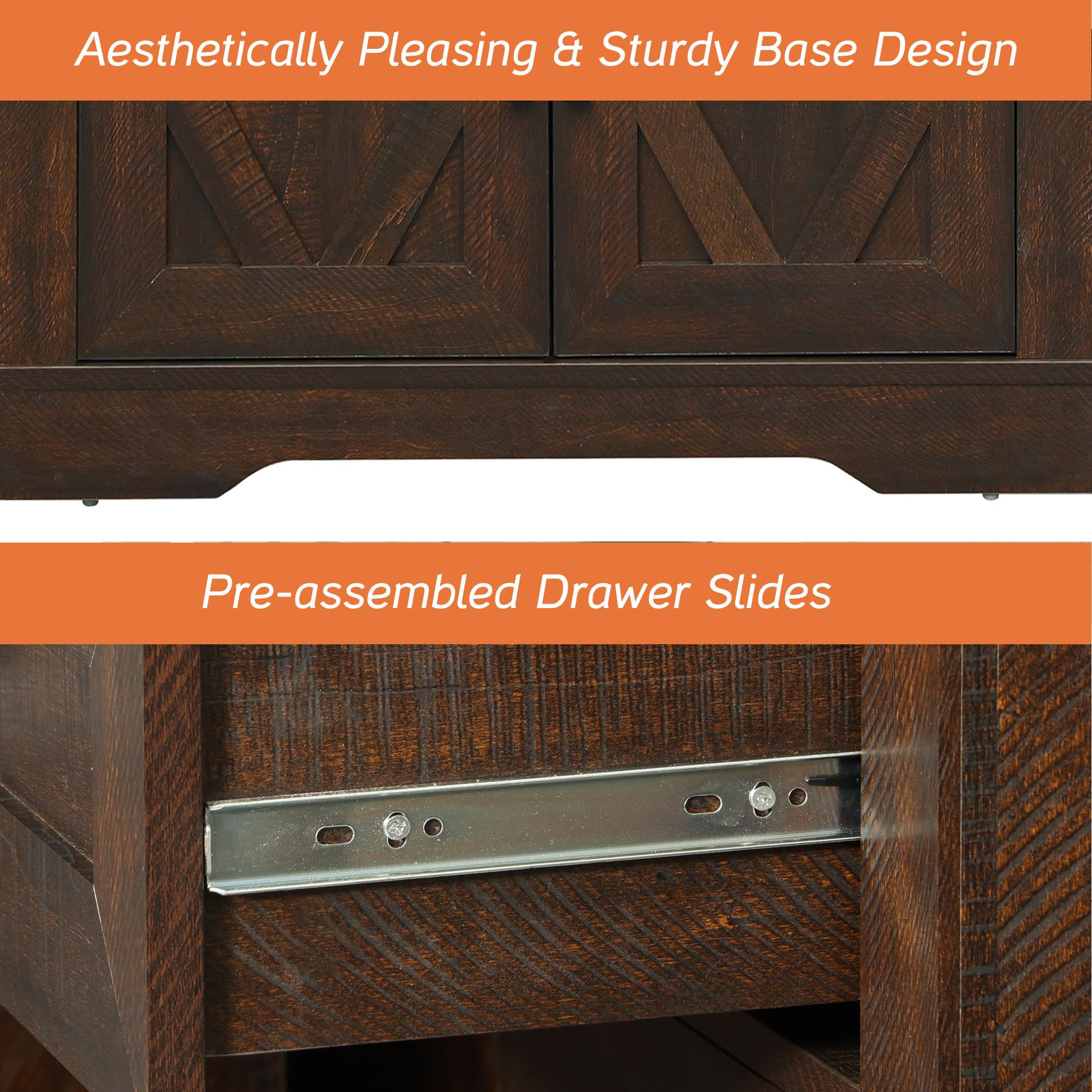 117" Large Farmhouse TV Stand with Storage Cabinet and Drawers