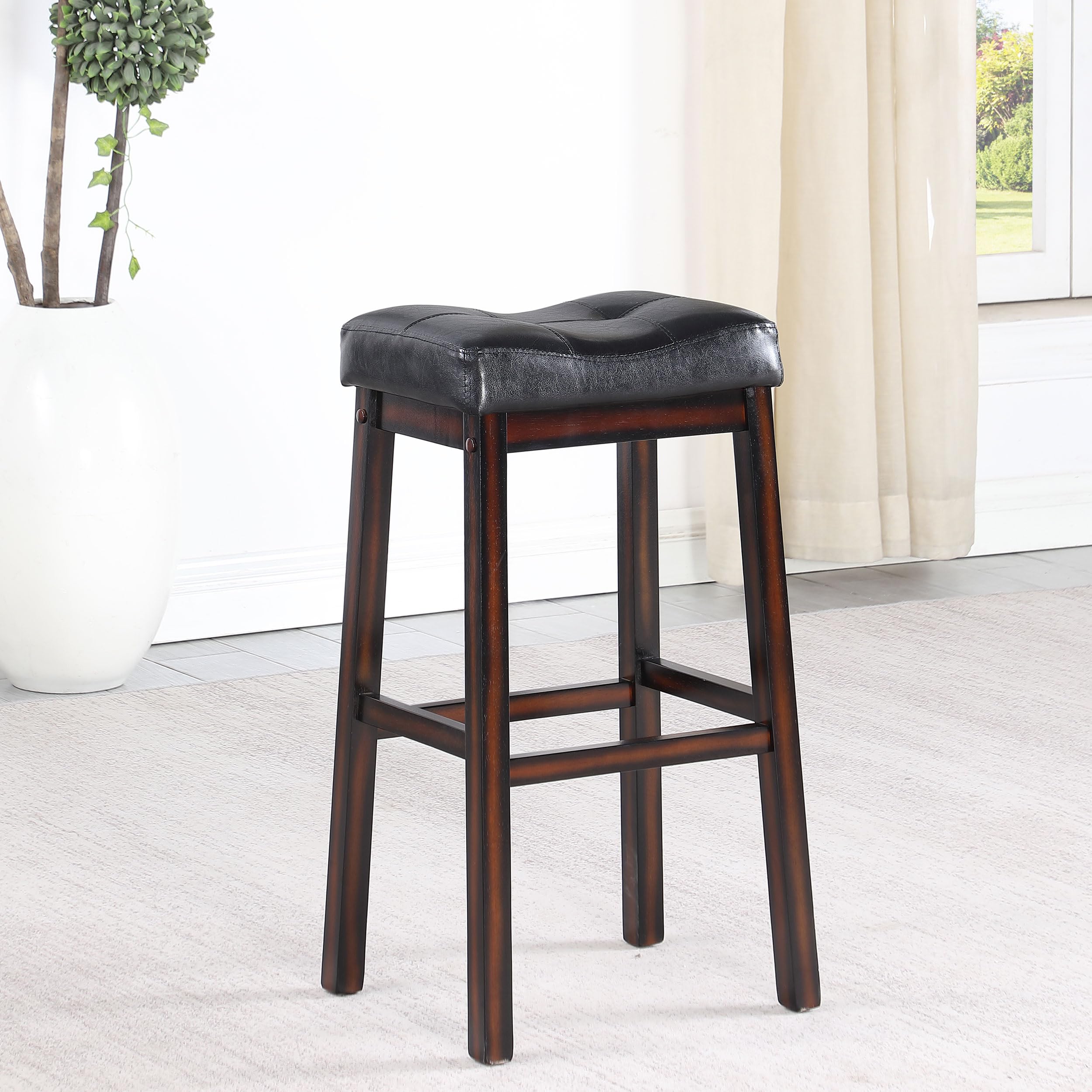 Upholstered Bar Stool Set of 2 - Cappuccino Finish
