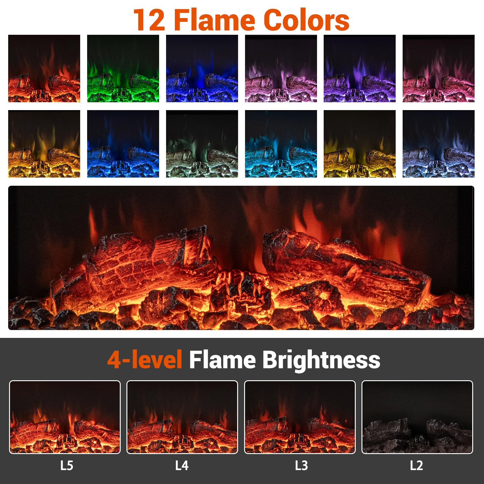 50-Inch Wall Mount Electric Fireplace with Floating Mantel
