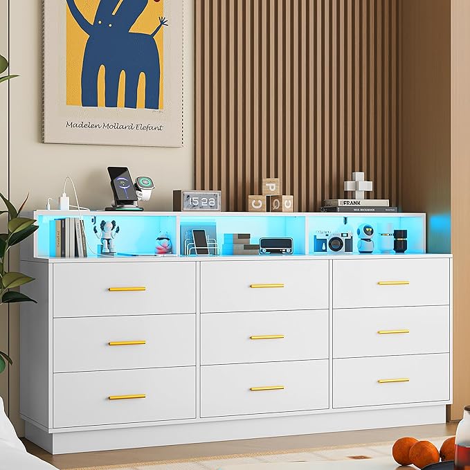 9 Drawer Dresser with LED Light and Power Outlet
