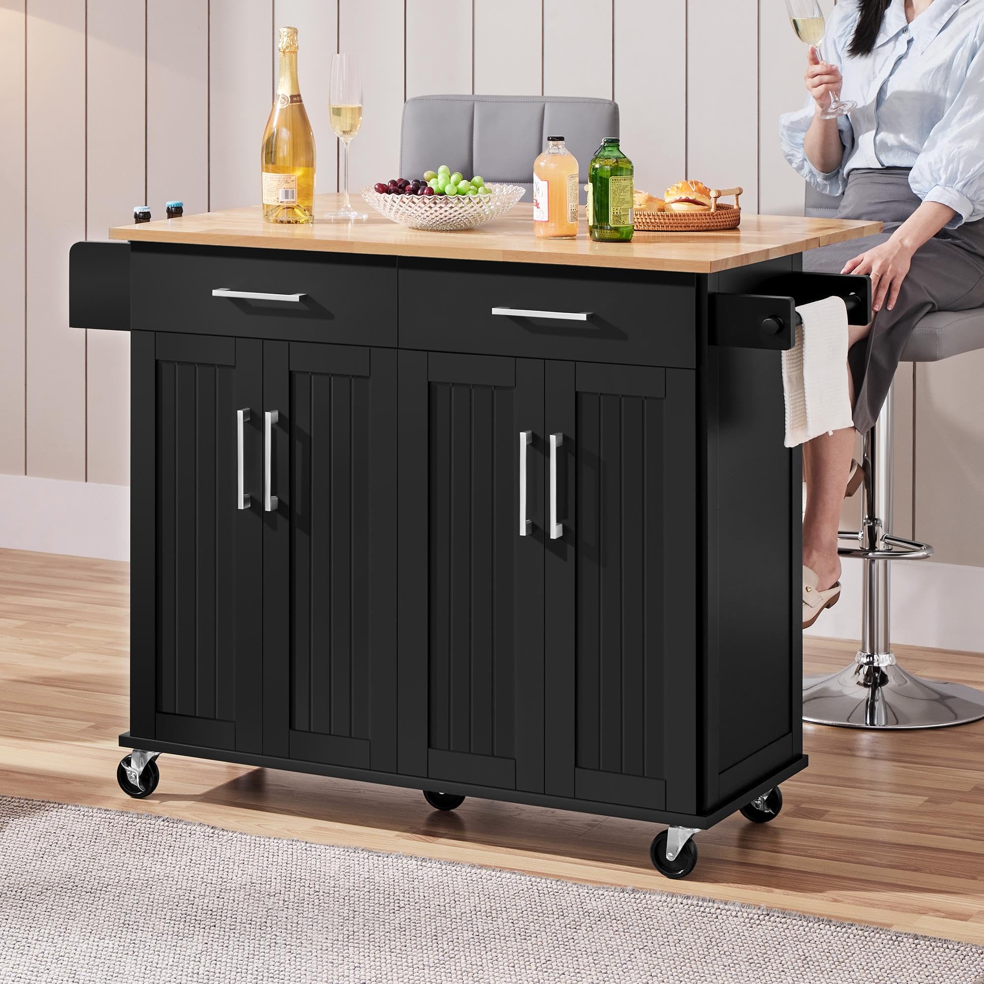 Kitchen Island Cart with Drop Leaf 49 Inch Rolling Table