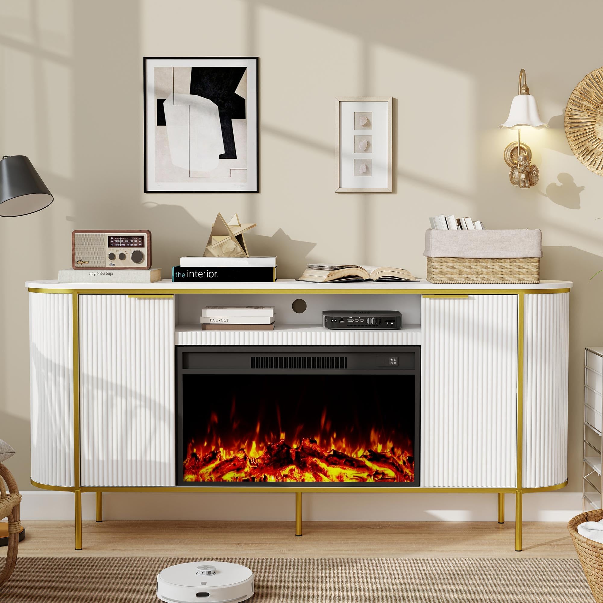 70" Fluted Fireplace TV Stand with Storage