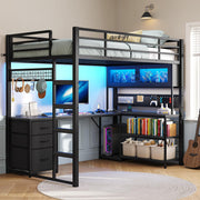 Twin Loft Bed with L-Shaped Gaming Desk and Storage