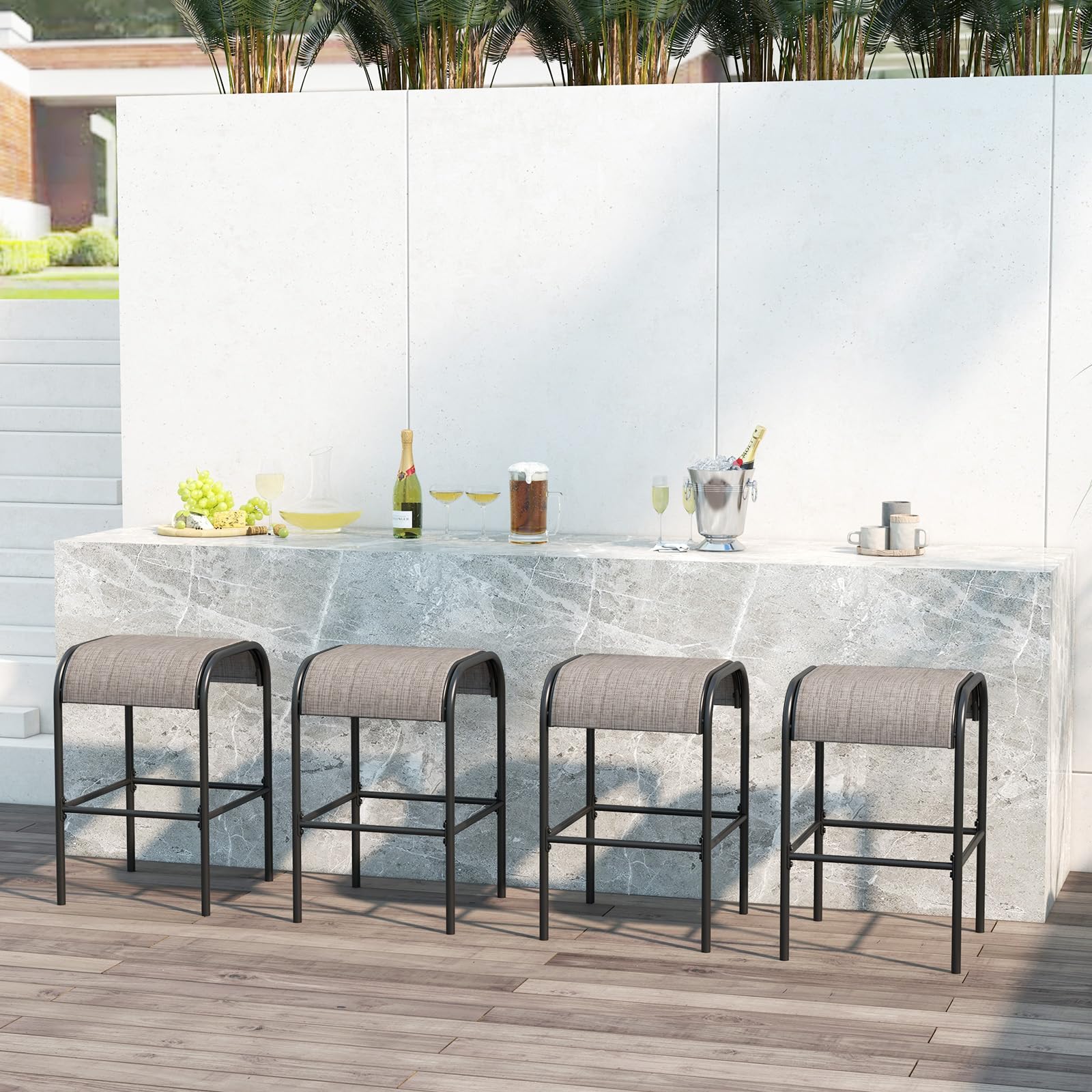 Outdoor Bar Stools Set of 4 - 30" Height with Fabric Seat