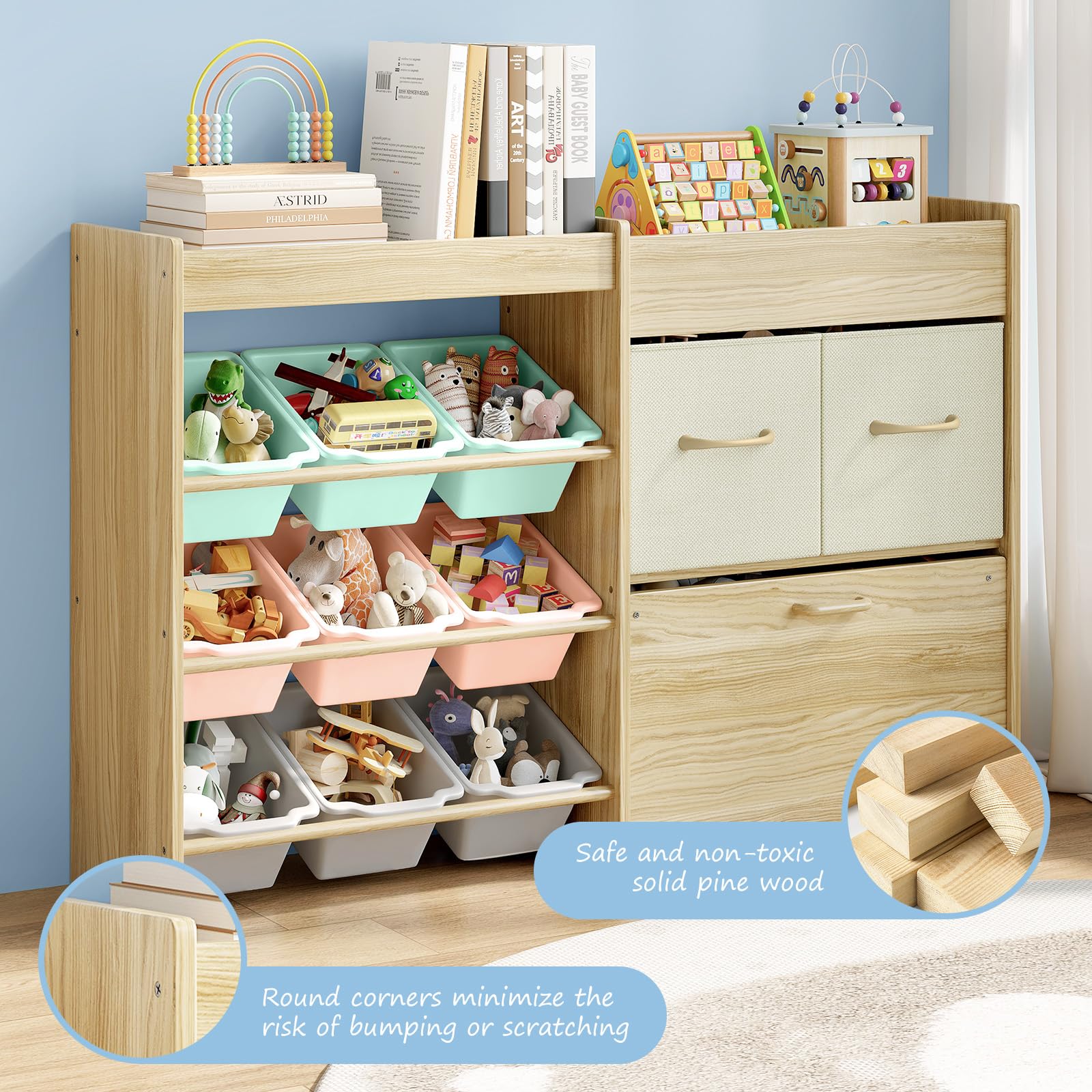 4-in-1 Kids Toy Storage Organizer with 9 Bins