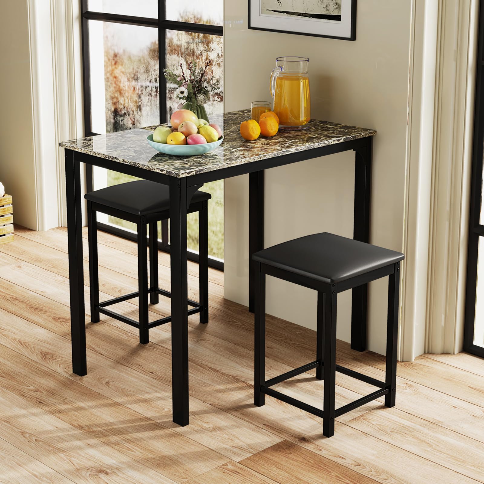 3-Piece Counter Height Bar Table Set with Padded Stools