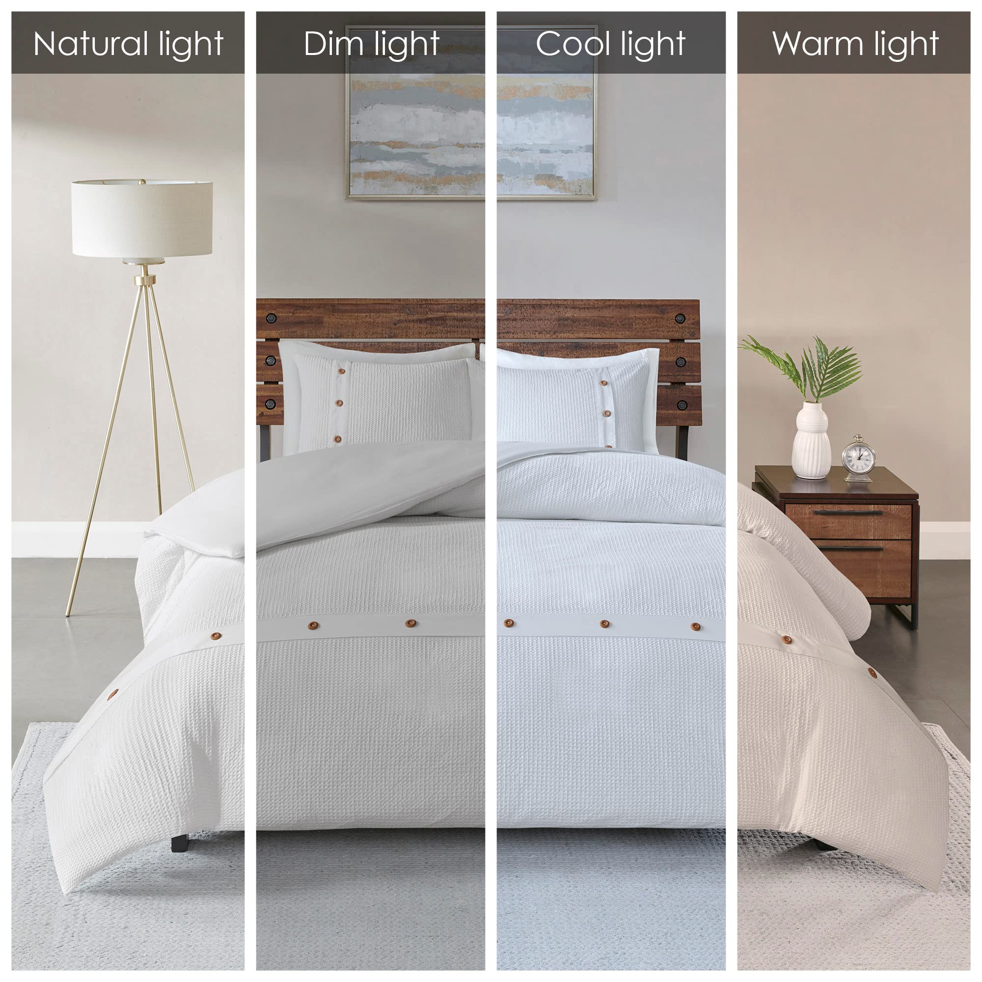 Cotton Waffle Weave Comforter Set King 3 Piece White