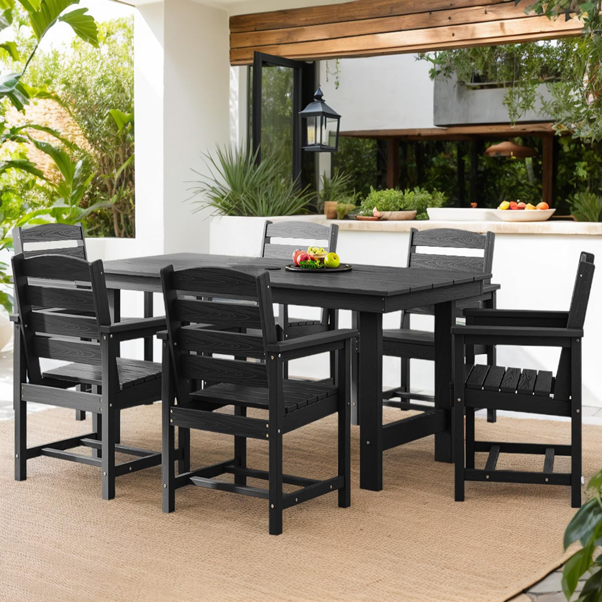 7-Piece HDPE Patio Dining Set for 6 with Umbrella Hole