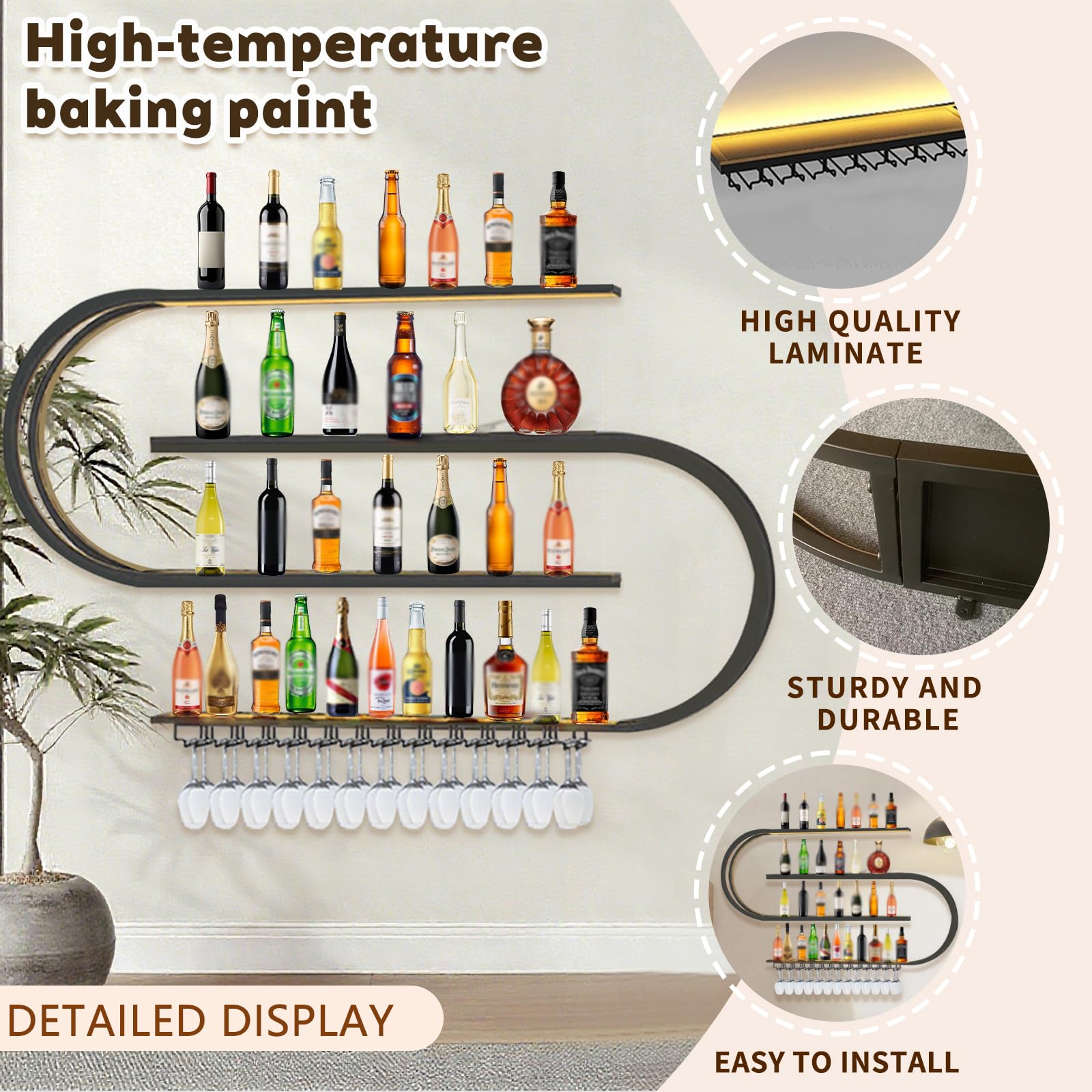 Wall Mounted Wine Rack with LED Light