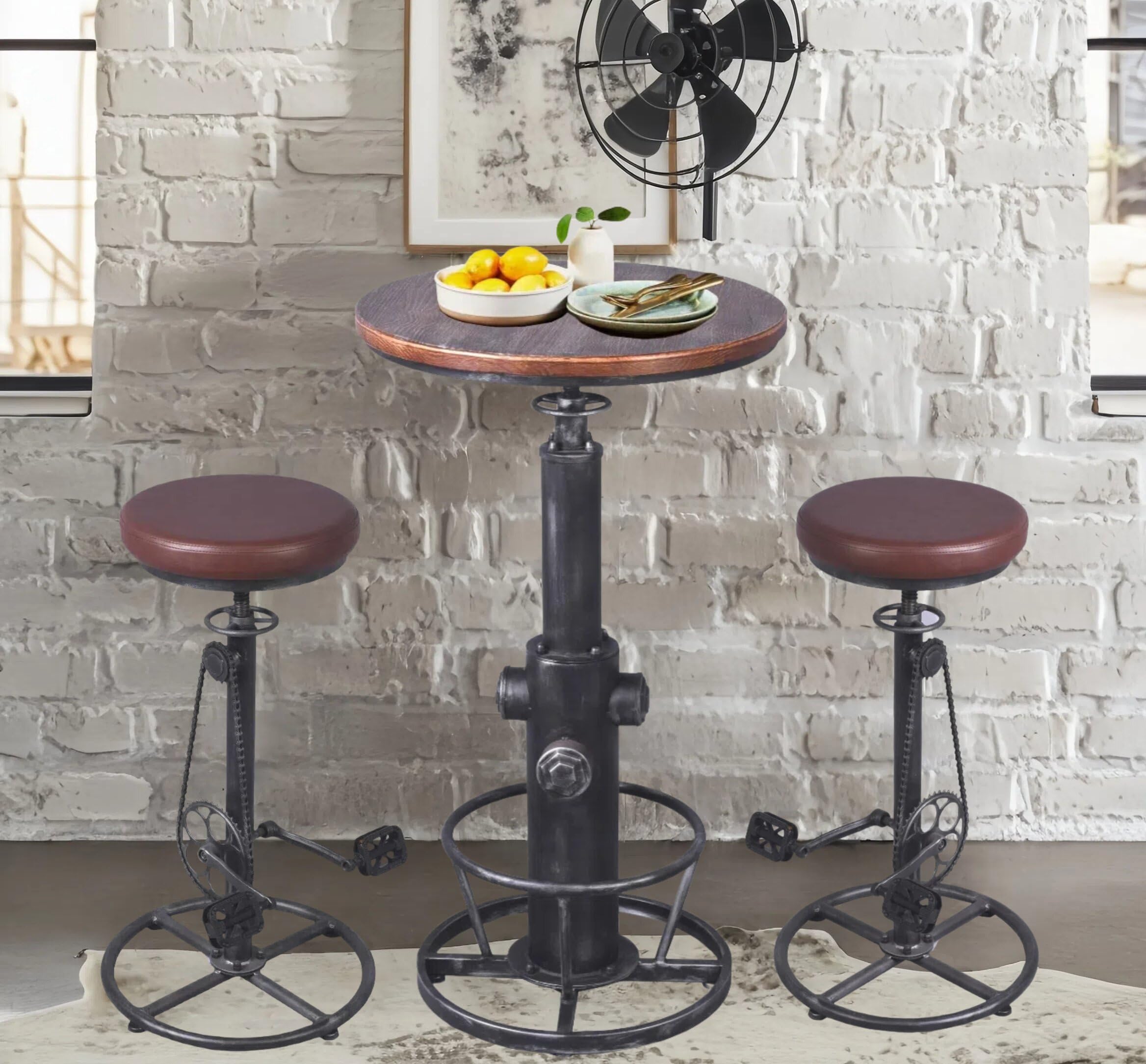 3 Piece Retro Pub Bar Set with Adjustable Height