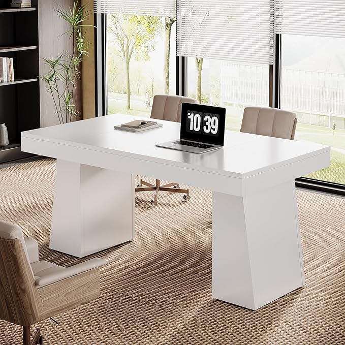55-Inch Executive Desk Mid-Century Modern Wood Computer Table