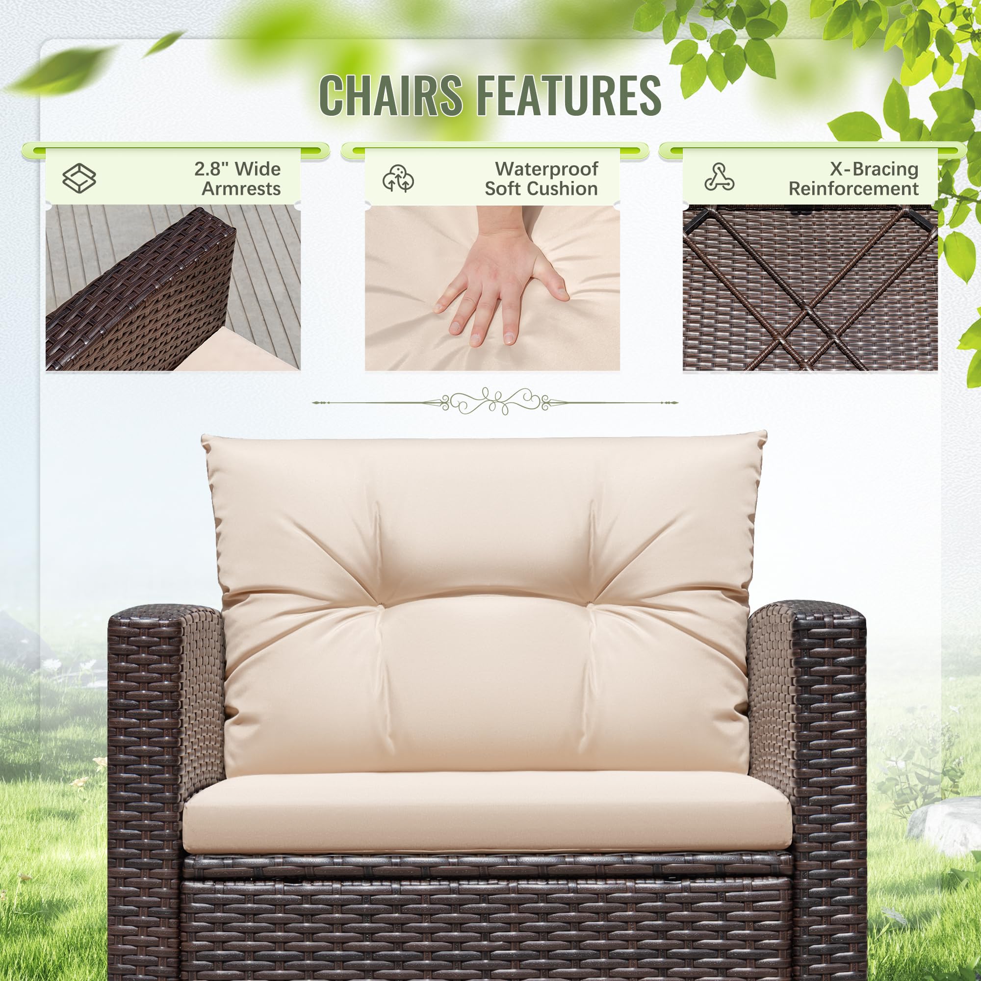 3-Piece Patio Furniture Set with Cushions