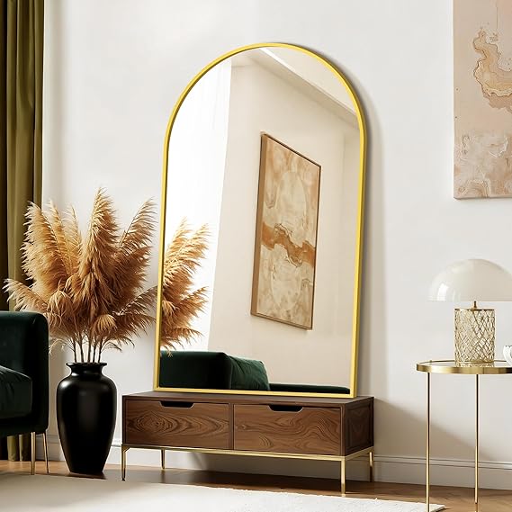 Arched Wall Mirror 24x36 Inch Black Metal Frame