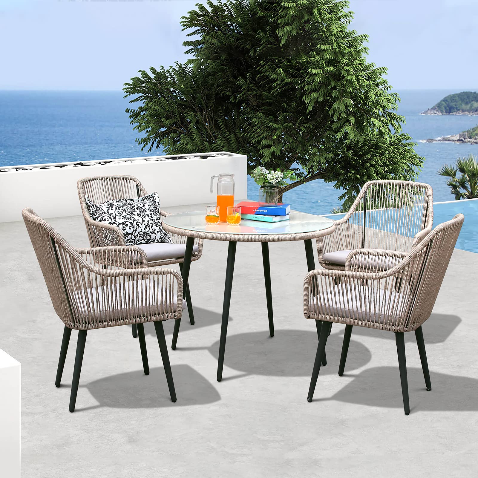 5-Piece Patio Dining Set with Umbrella Hole and Cushioned Chairs