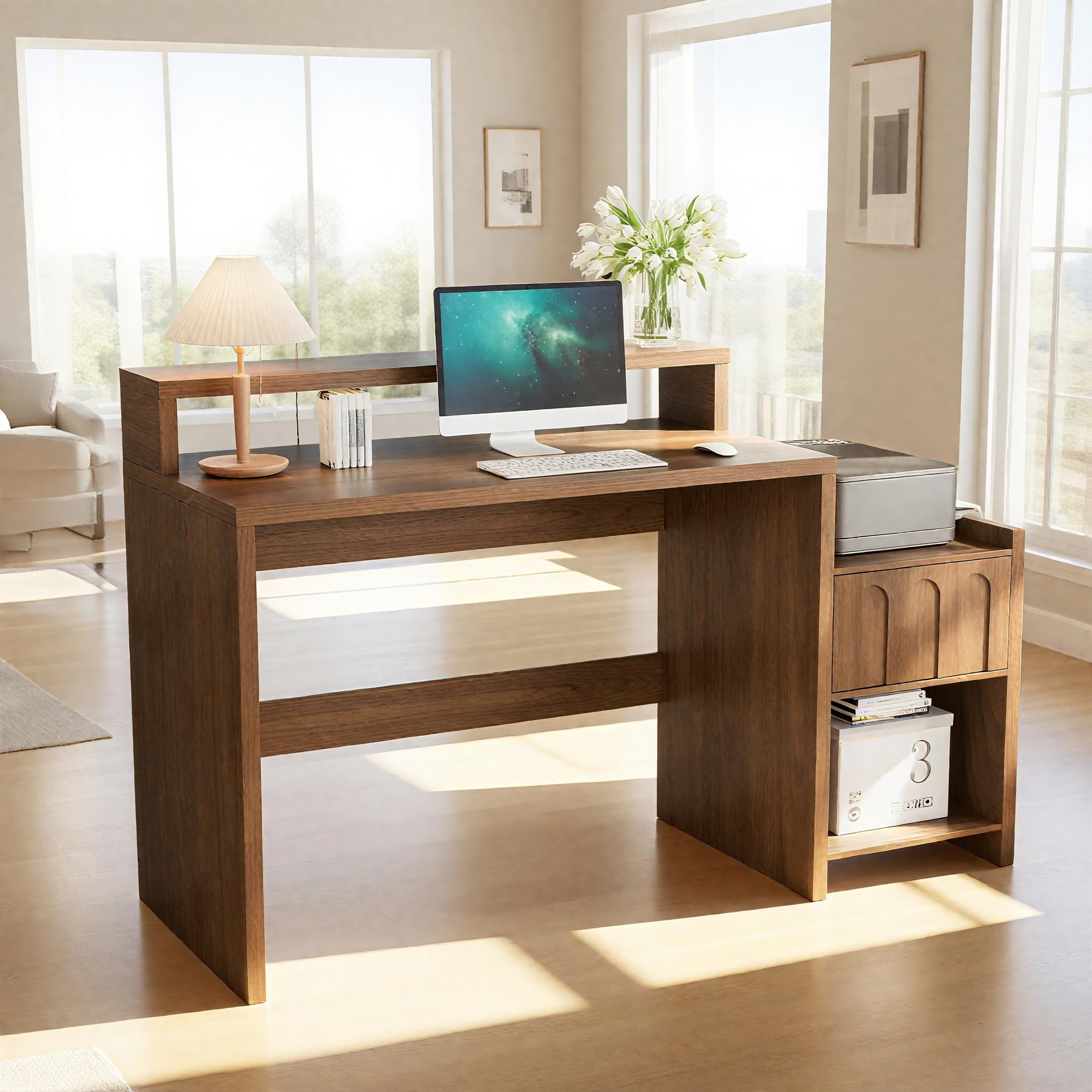 Executive Desk with Drawer and Printer Shelf