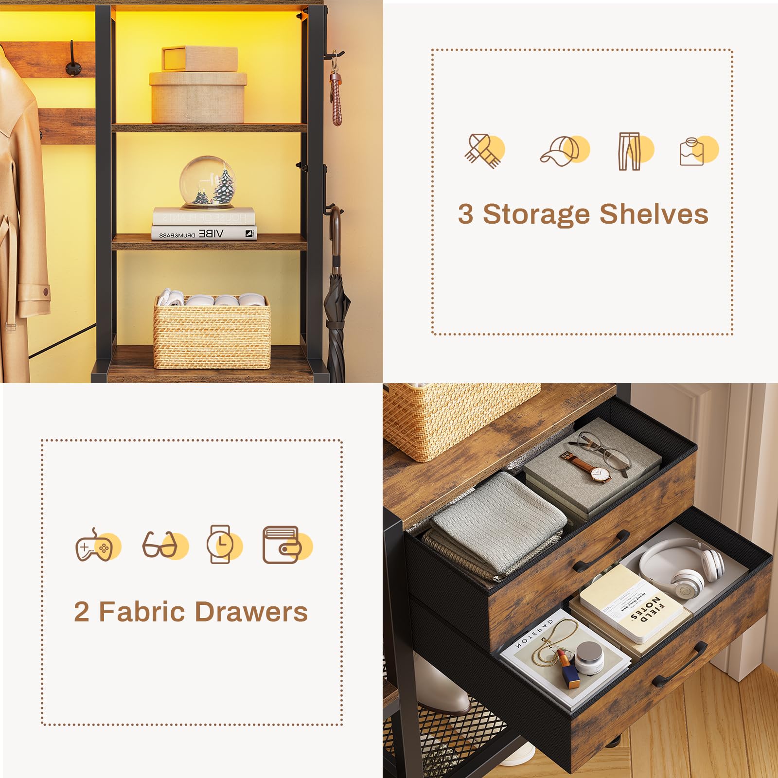 7-in-1 Hall Tree with Bench and Shoe Storage
