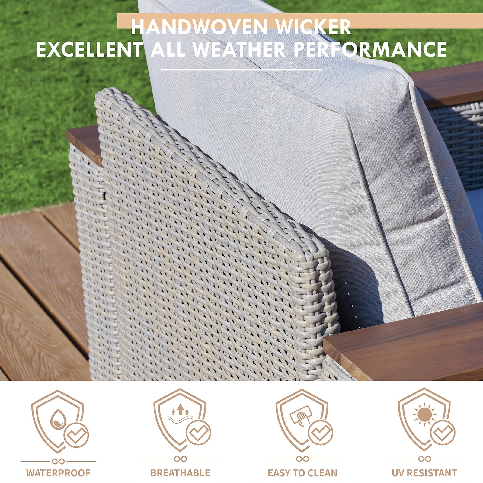 4 Piece Outdoor Patio Rattan Wicker Sofa Set with Washable Cushions