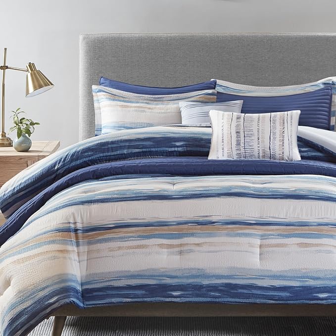 Seersucker Comforter and Coverlet Set King 8 Piece