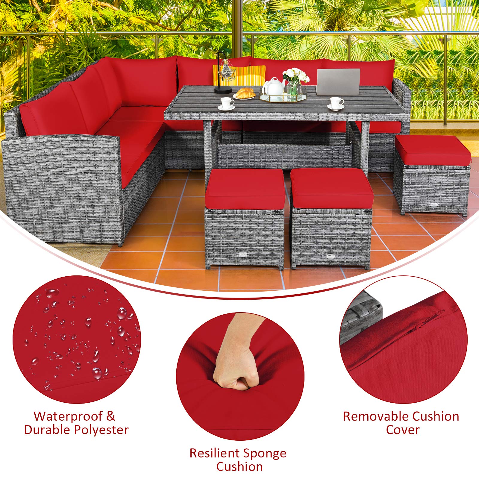 7-Piece Outdoor Rattan Sectional Sofa Set with Cushions