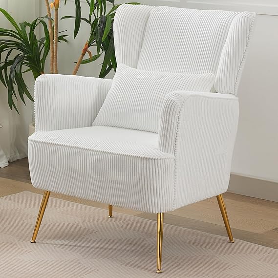 Fabric Accent Arm Chair Set of 2 with Pillow & Golden Legs
