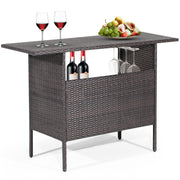 Outdoor Wicker Bar Table with Storage Shelves