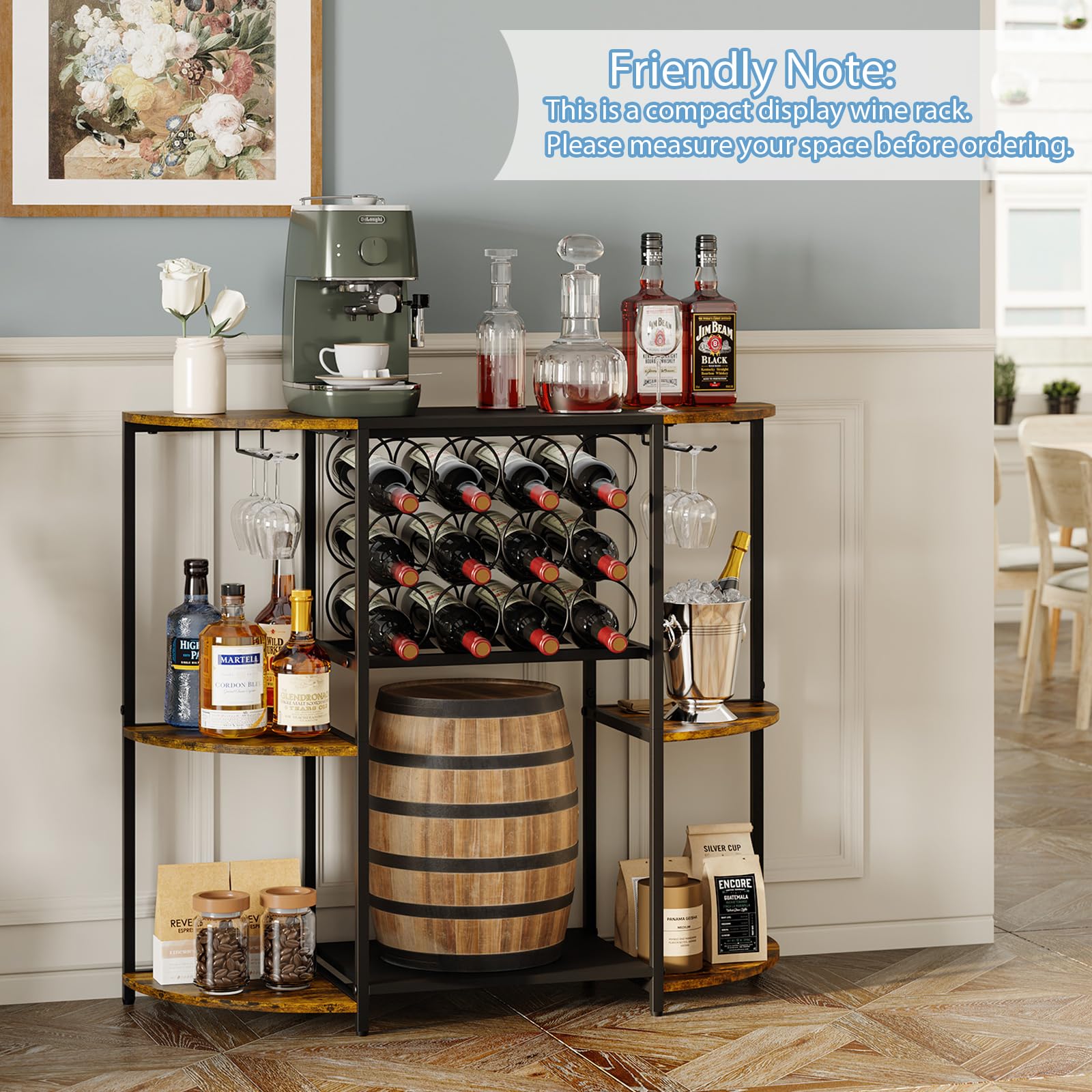 Wine Bar Cabinet with LED Lights and Glass Holder