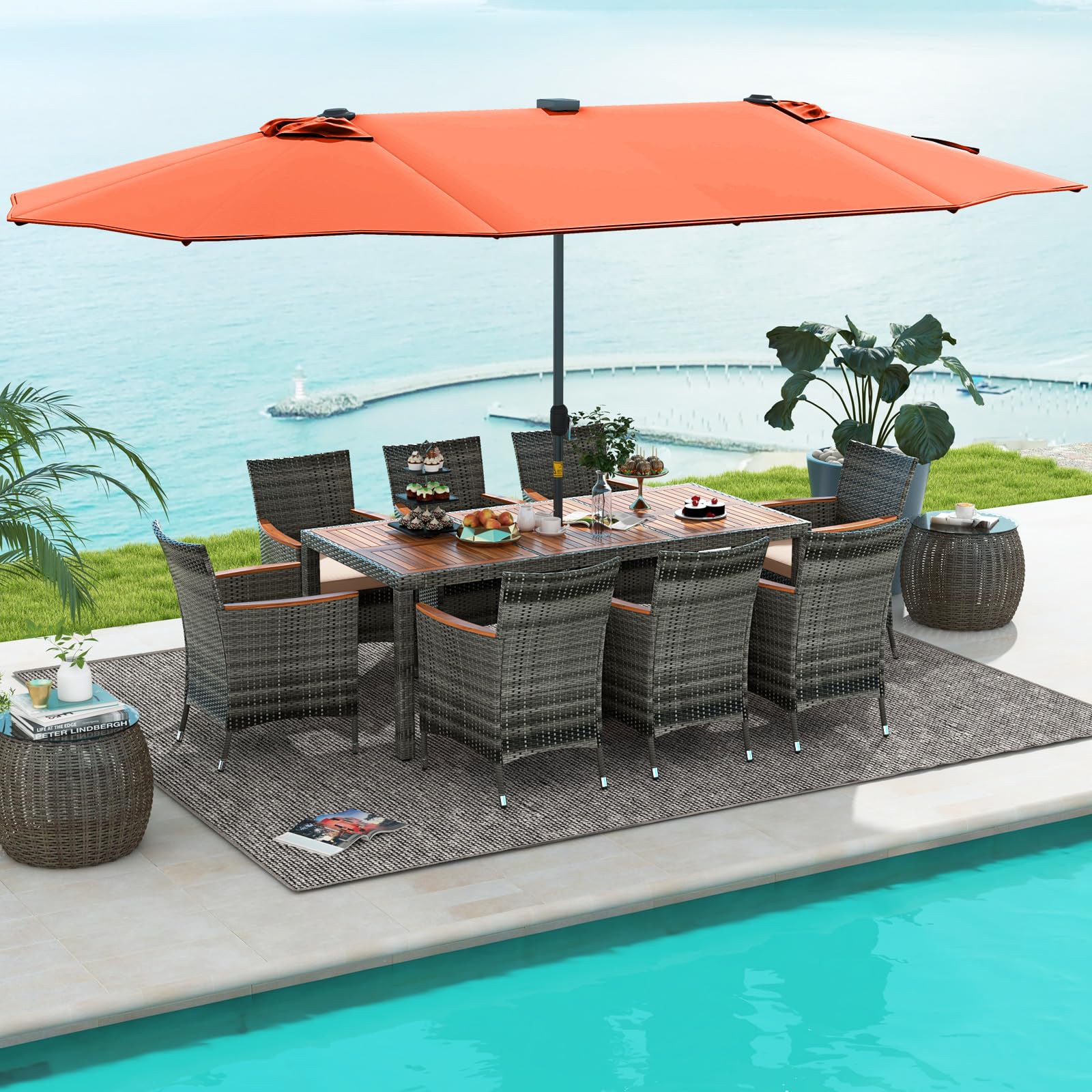 11-Piece Patio Dining Set with 15ft LED Umbrella