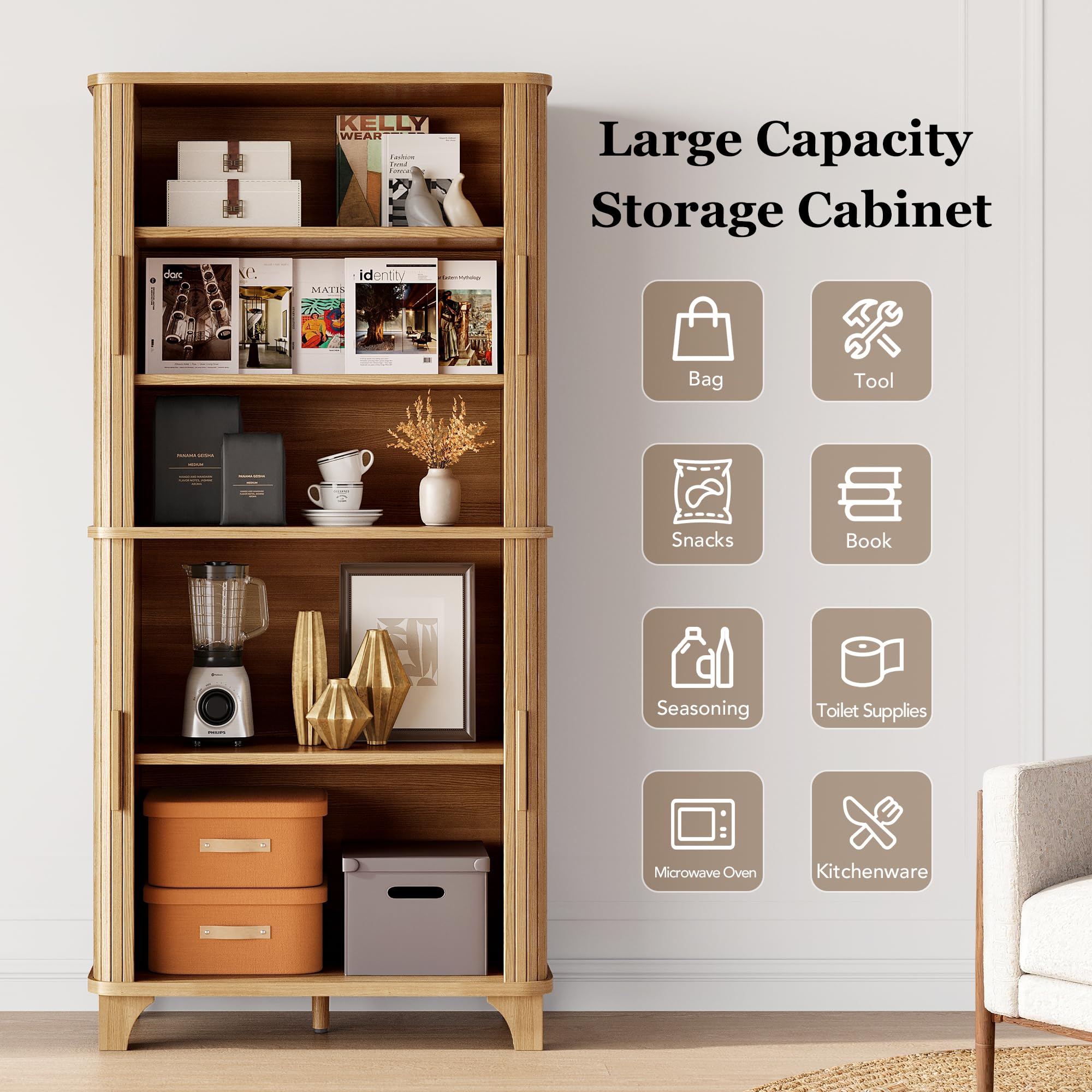 69" Tall Kitchen Pantry Storage Cabinet with Sliding Door