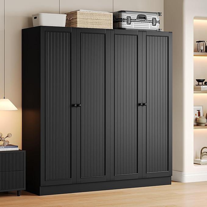 4-Door Wardrobe Closet with 2 Drawers and Adjustable Shelves