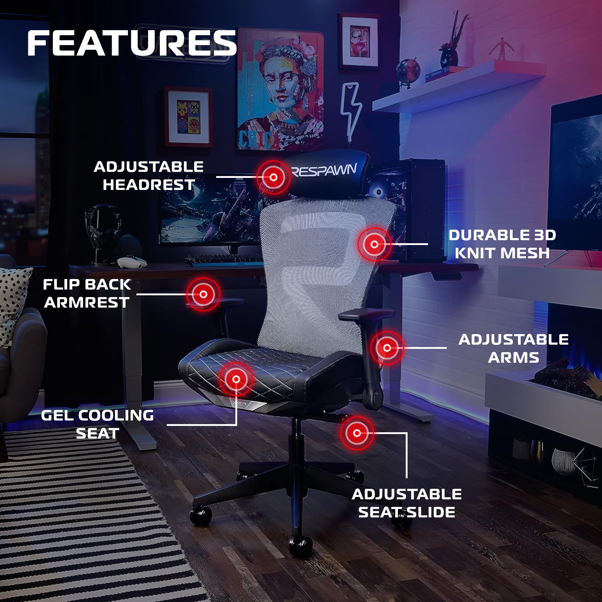 SPIRE Ergonomic Gaming Chair with Cooling Gel Seat and Mesh Back