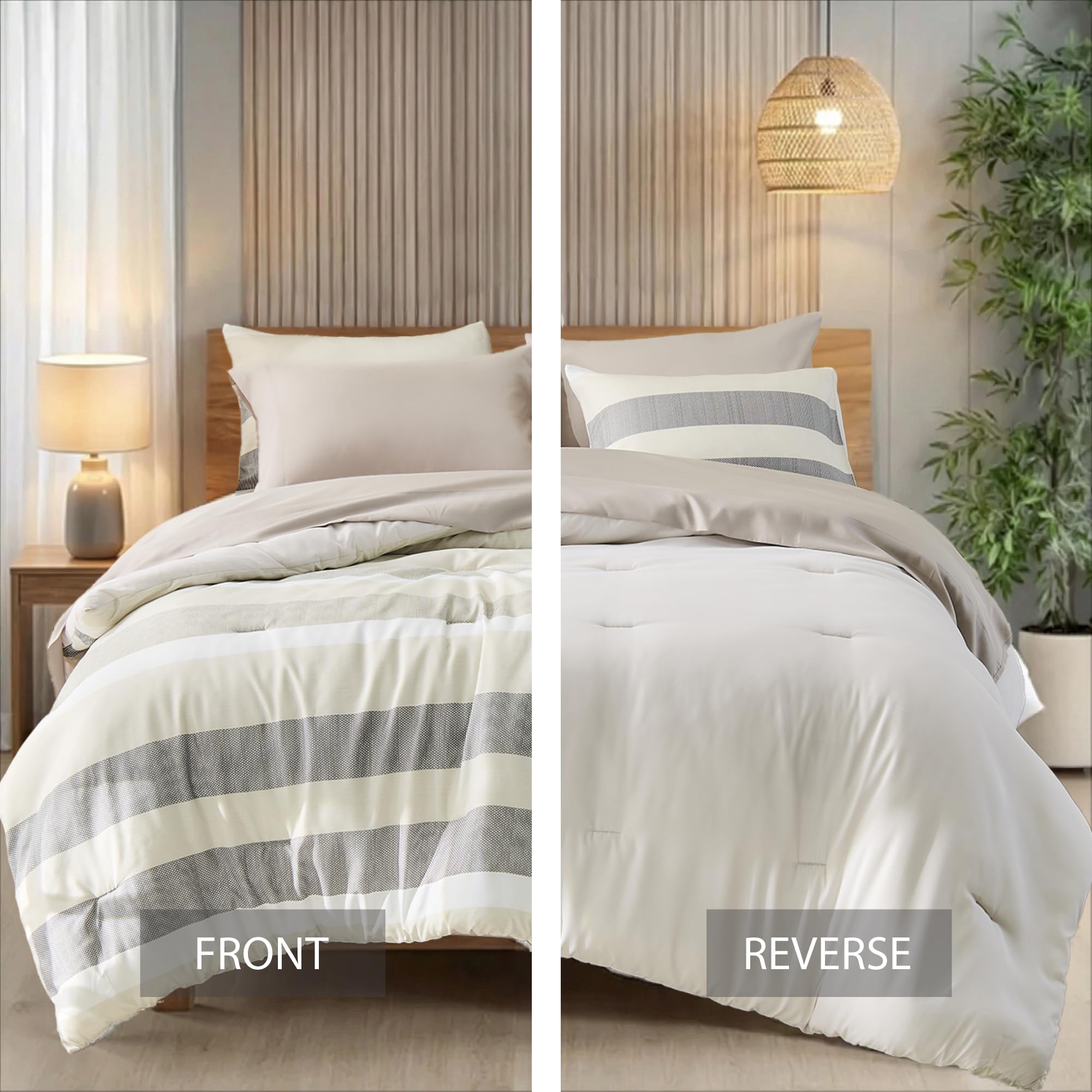 King Size Striped Comforter Set 7 Piece