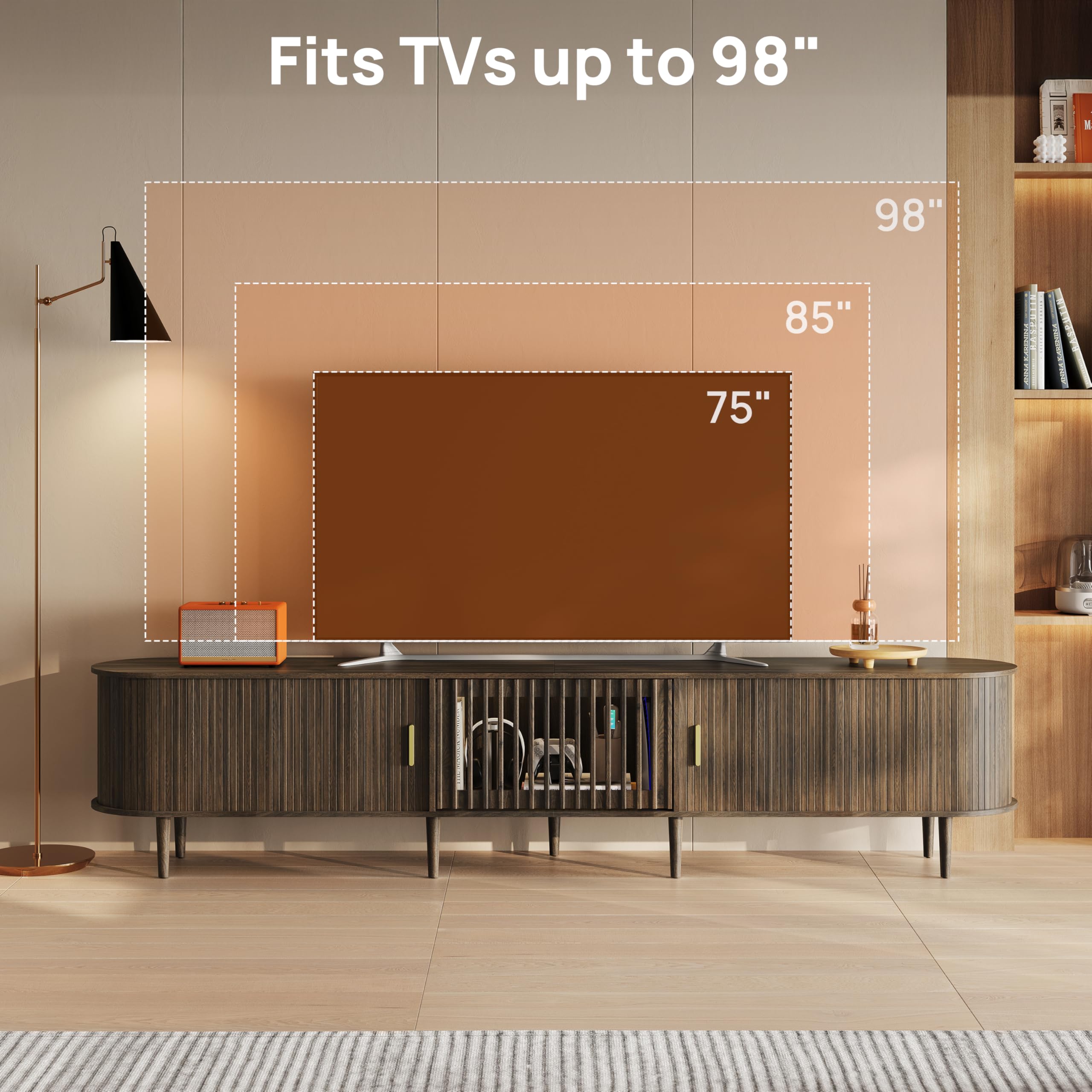 Fluted Mid Century Modern TV Stand 94.5"