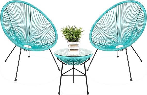 3-Piece Outdoor Acapulco Patio Bistro Set with Glass Top Table