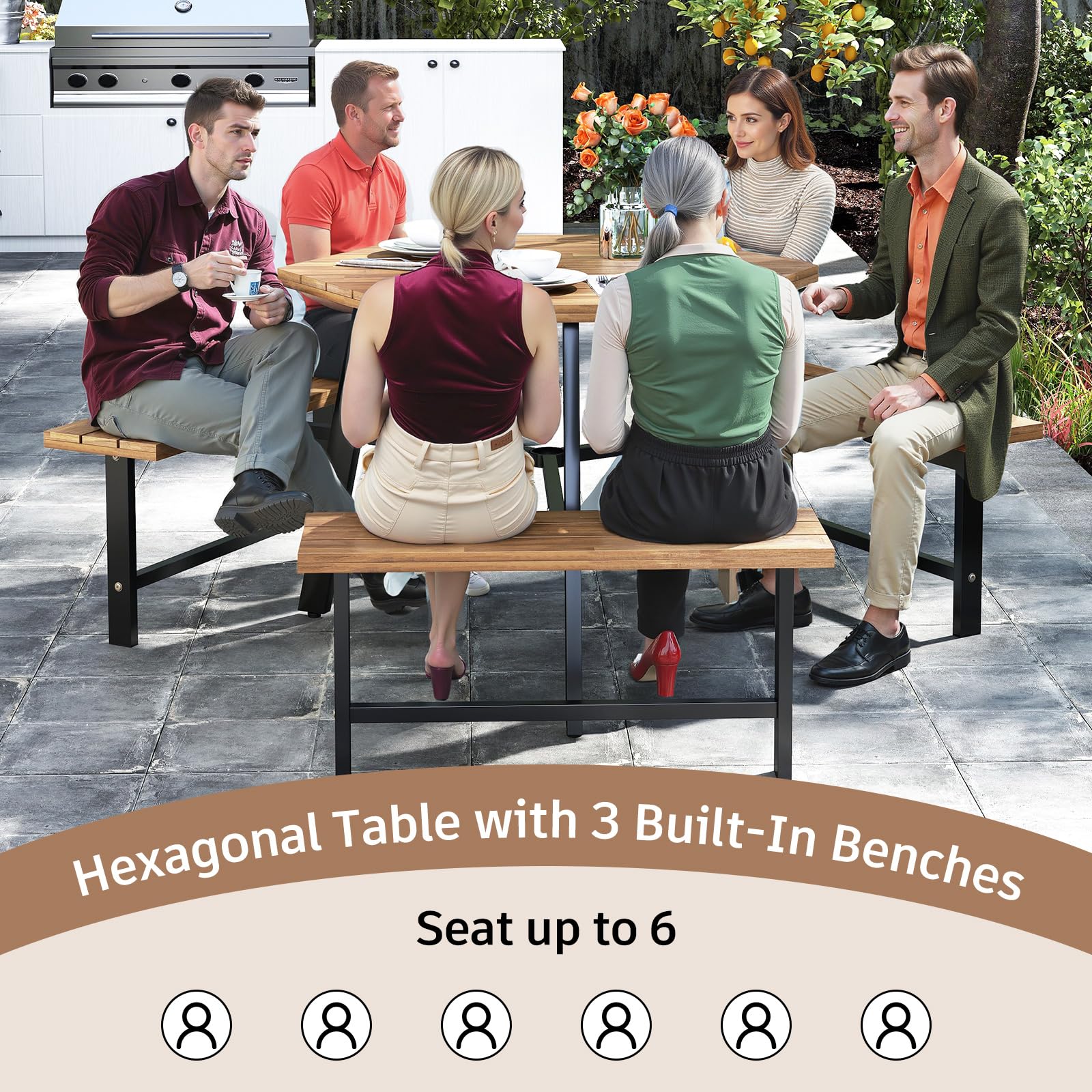 Hexagonal Picnic Table with Benches