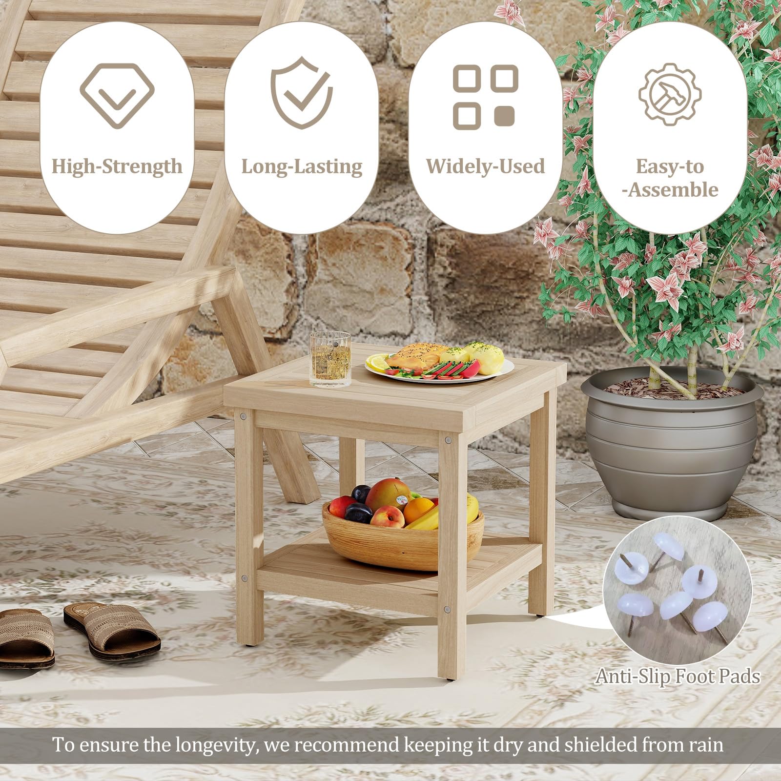 2-Tier Teak Wood Outdoor Side Table