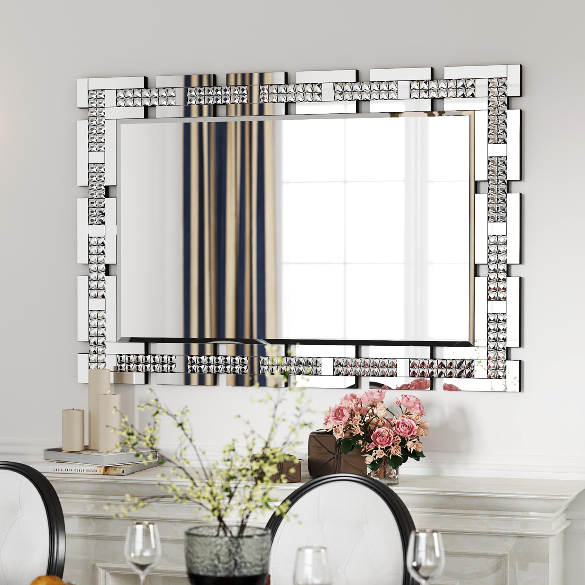 36x24 Crystal Decorative Wall Mirror - Beveled Rectangle