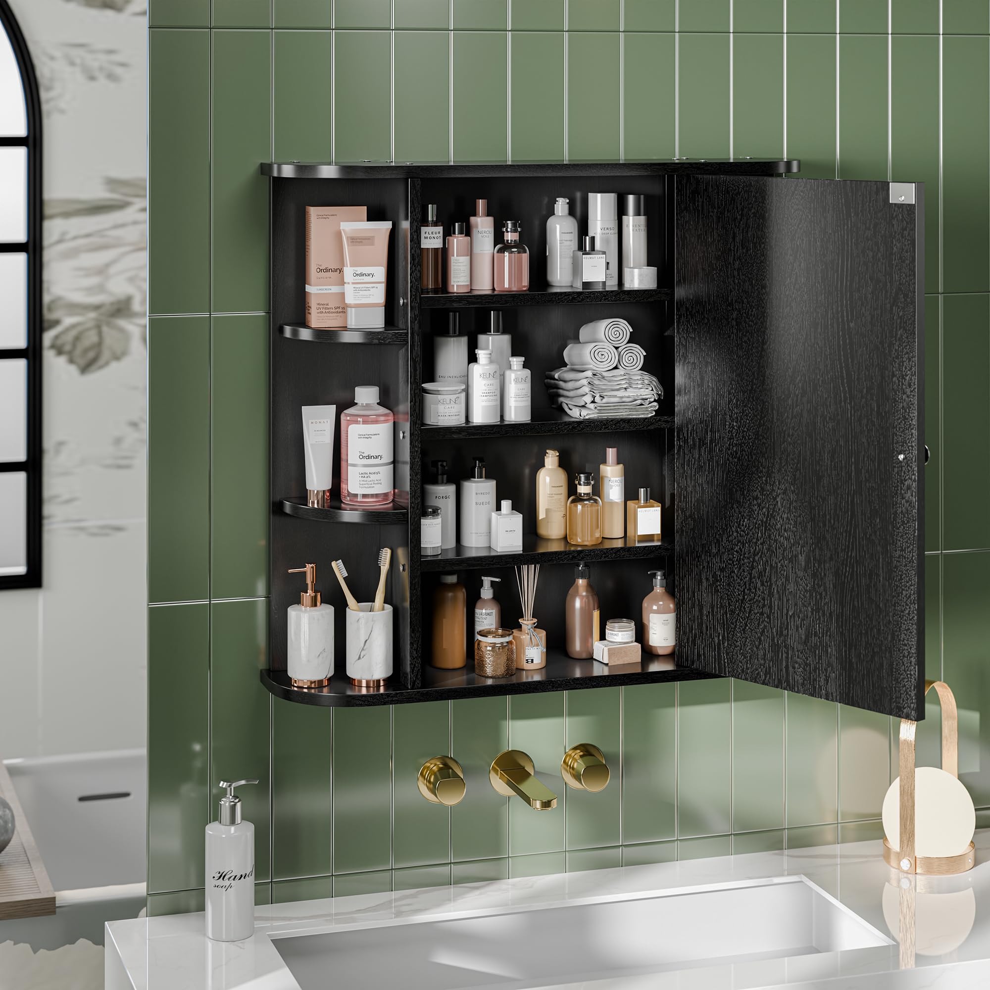 Bathroom Mirror Cabinet Wall Mounted with 6 Shelves