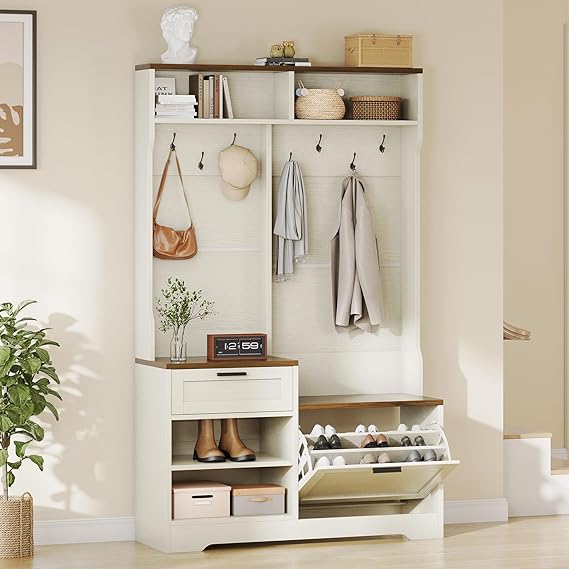 Modern Hall Tree with Bench and Shoe Storage