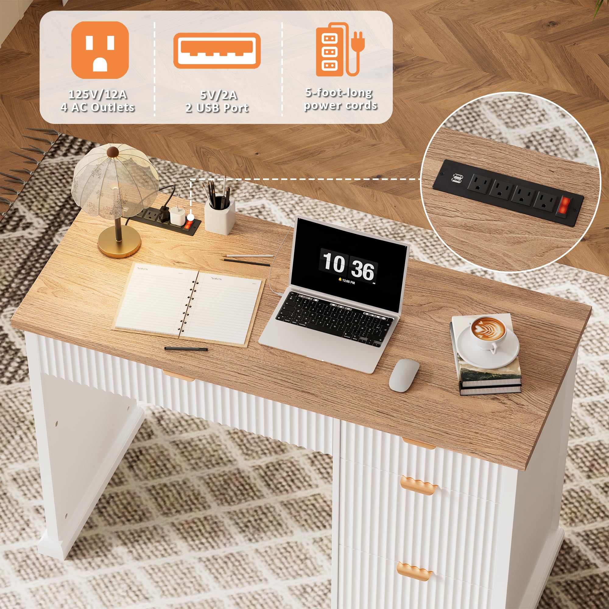 Farmhouse Executive Desk with Charging Station
