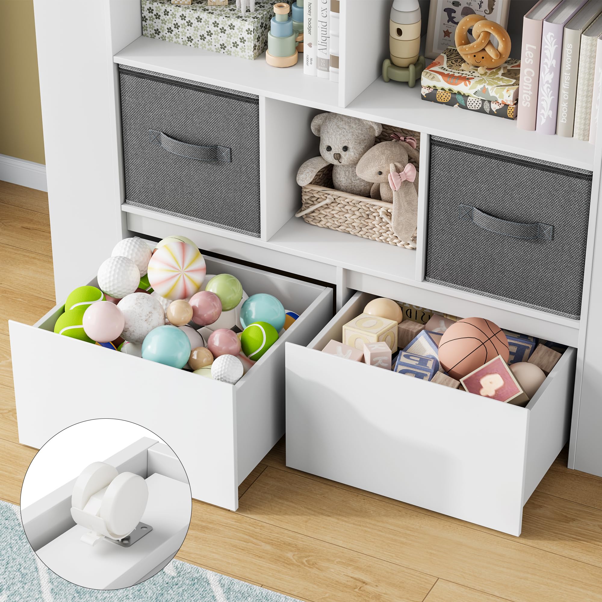 Kids Bookshelf with Toy Storage and Play Mat