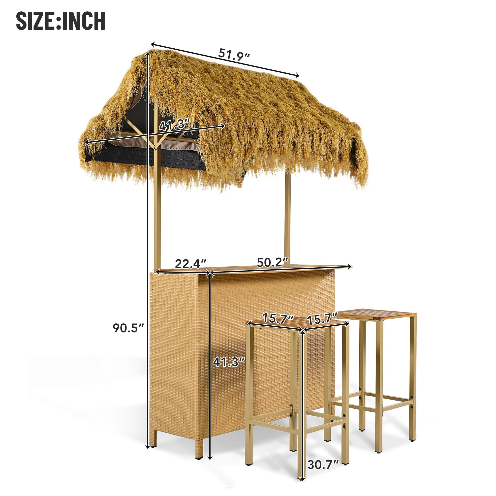 Hawaiian Style Outdoor Bar Set with 2 Stools