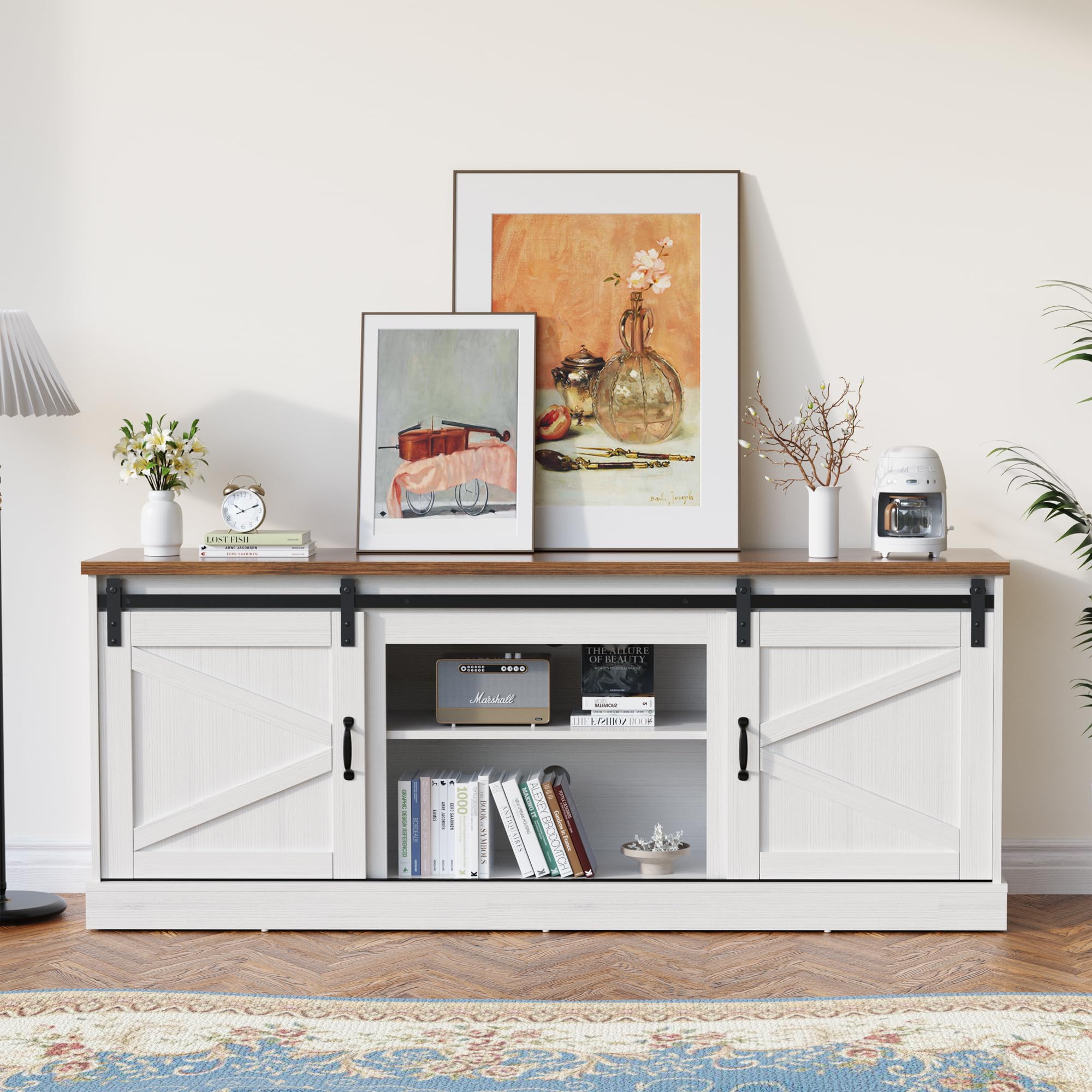Farmhouse TV Stand with Sliding Barn Doors