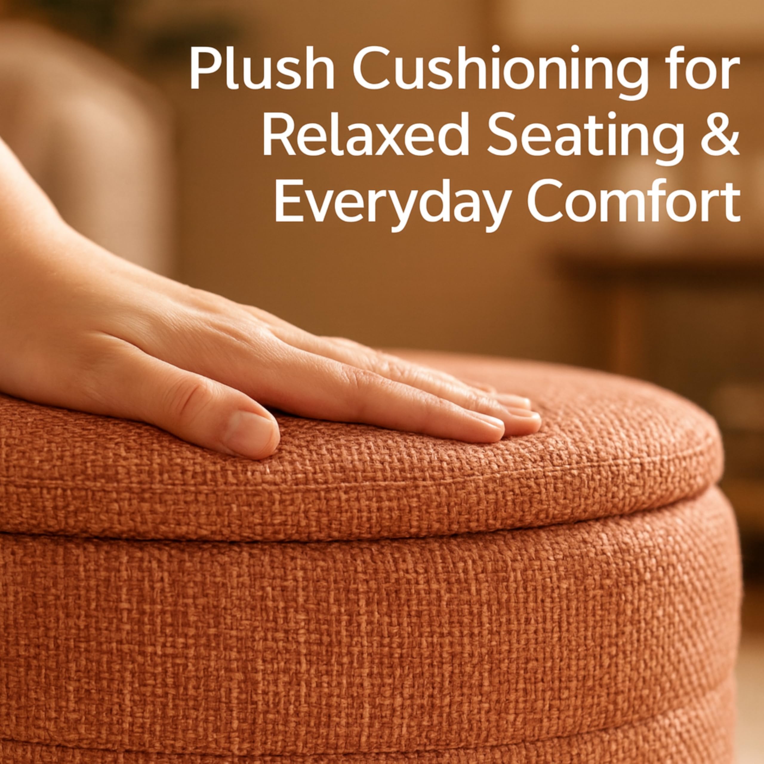 Round Storage Ottoman - Linen Upholstered Footrest Bench