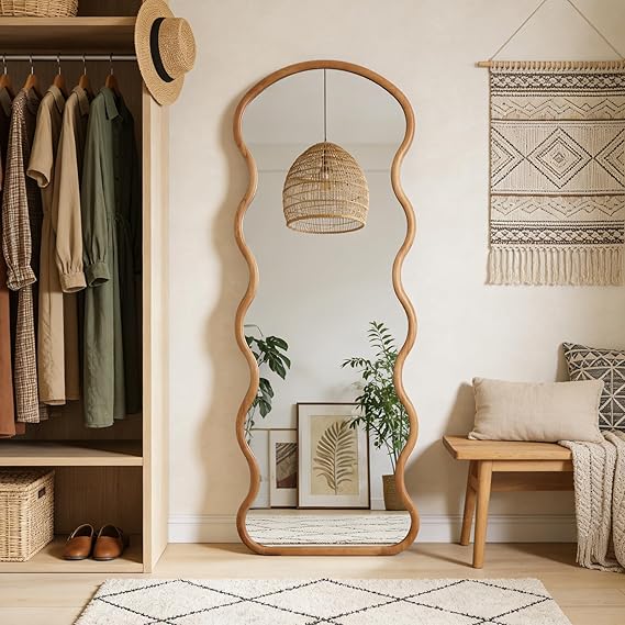 Wavy Wood Mirror 40x28 Inch Natural Finish